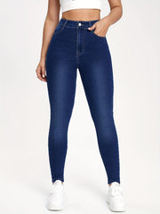 High Waist Skinny Jeans Slim Fit High Rise Slash Pockets Slight Stretch
