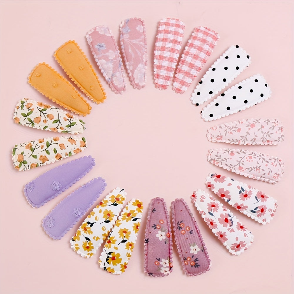 20 Pcs Floral Print Toddler Hair Clips Non Slip Snap Clips Polka