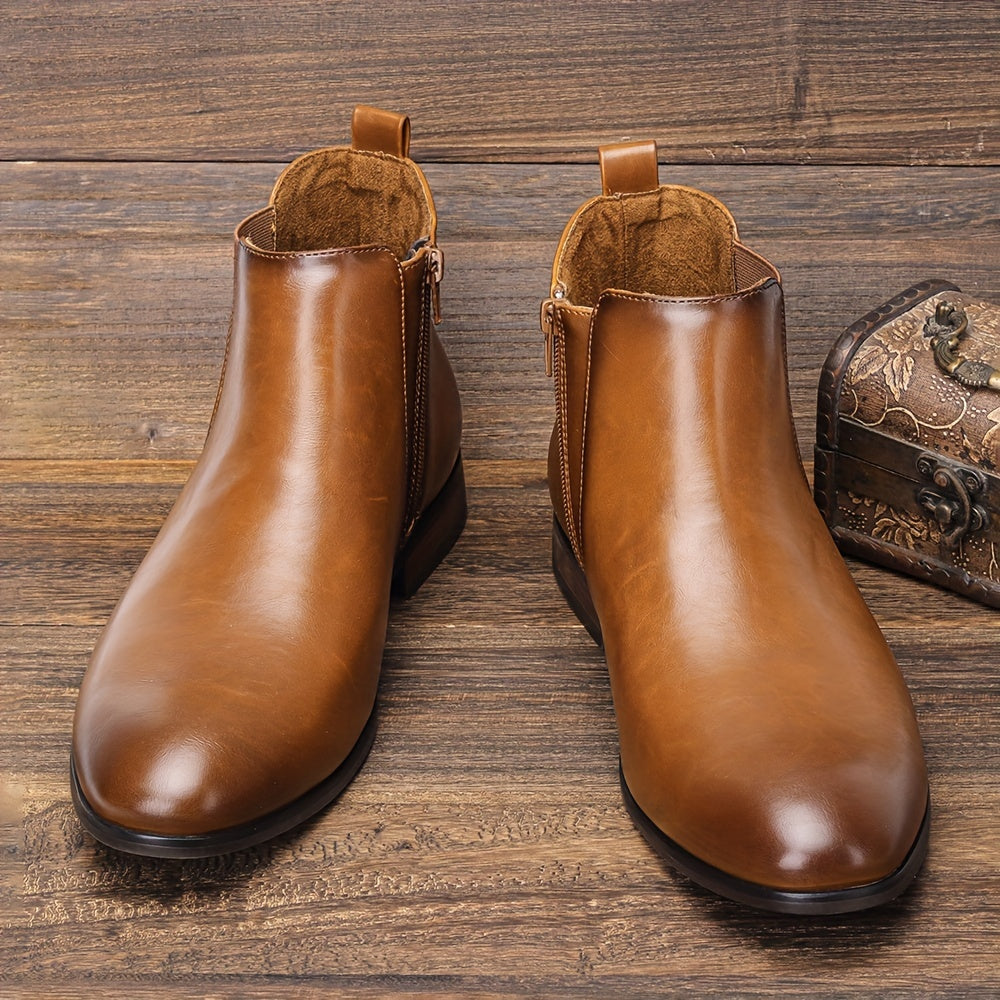 Men's Zipper Chelsea Boots Round Toe Ankle Boots