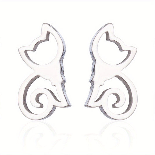 2pcs Men's Kitten Ear Studs Stainless Steel Ear Accessories