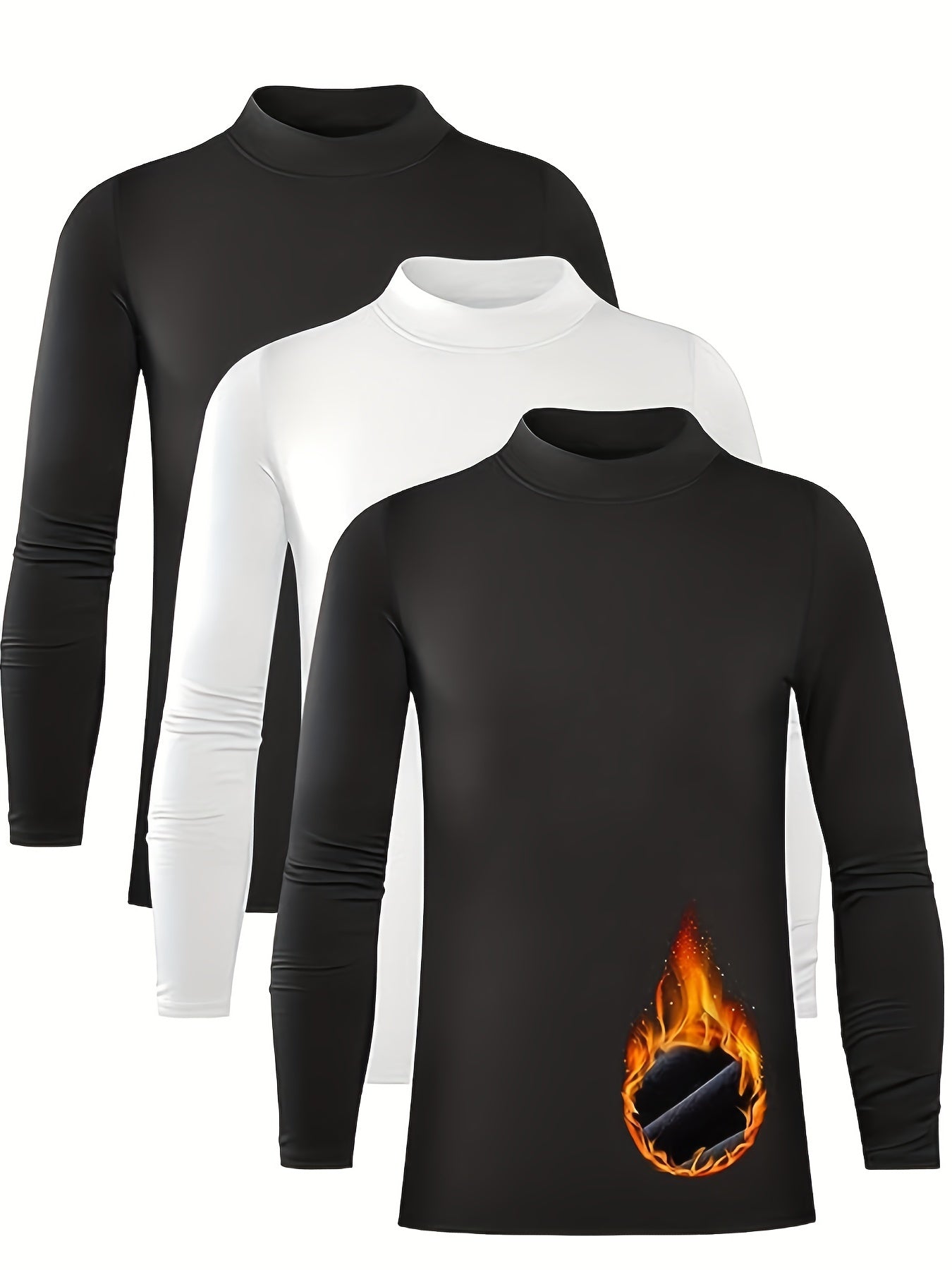 3pcs Kids' Warm Compression Shirt Mock Neck Top Long Sleeve Athletic Bottom