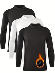 3pcs Kids' Warm Compression Shirt Mock Neck Top Long Sleeve Athletic Bottom
