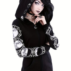 Moon Hoodie Large Hooded Zip Pocket Sweater Casual Tops Women's Clothing