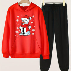 Snowman Print Hoodie & Jogger Set for Girls