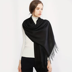 Monochrome Fringed Shawl Wrap Y2K Retro Cashmere Scarf