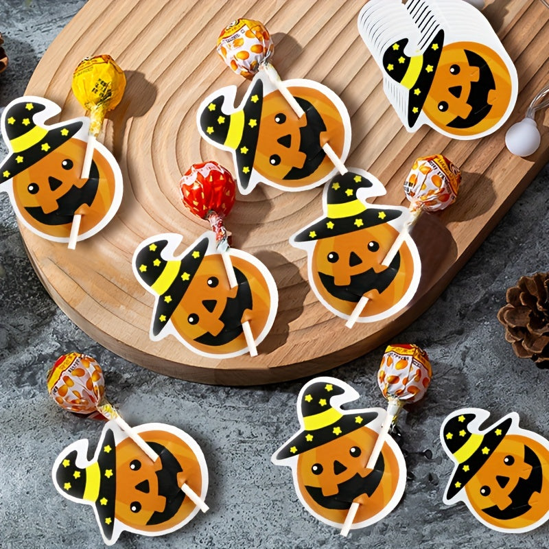 50pcs Halloween Pumpkin Lollipop Decoration Card - Halloween Decor Supplies