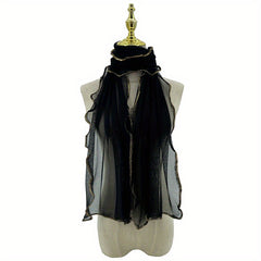 Boho Scarf Golden Striped Ruffle Shape Wrap Edge Elastic Scarf