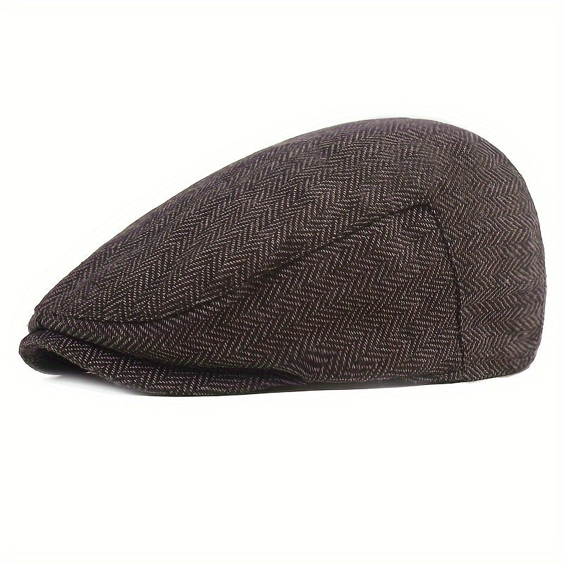Men's Herringbone Beret Newsboy Cap Cabbie Hat