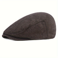 Men's Herringbone Beret Newsboy Cap Cabbie Hat