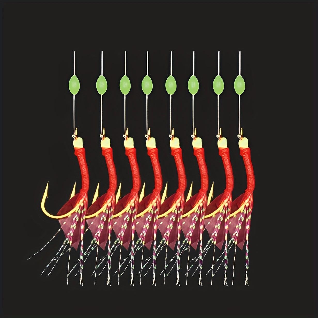 Luminous String Hook Fishing Set Golden Hooks With Line And Luminous Bead