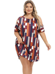 Striped Cold Shoulder Round Neck Sleep Dress