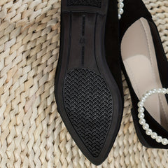 Faux Pearl Chain Flat Shoes Point Toe Soft Sole Lightweight Walking Shoes