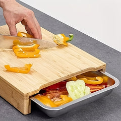 Bamboo Cutting Board With Tray Sliding Out Chopping Board Fruit Cutting Board
