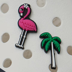 2pcs Flame Bird & Coconut Tree Shoe Charms for Clogs Sandals