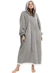 Women's Plus Size Fleece Hooded Lounge Robe with Pockets