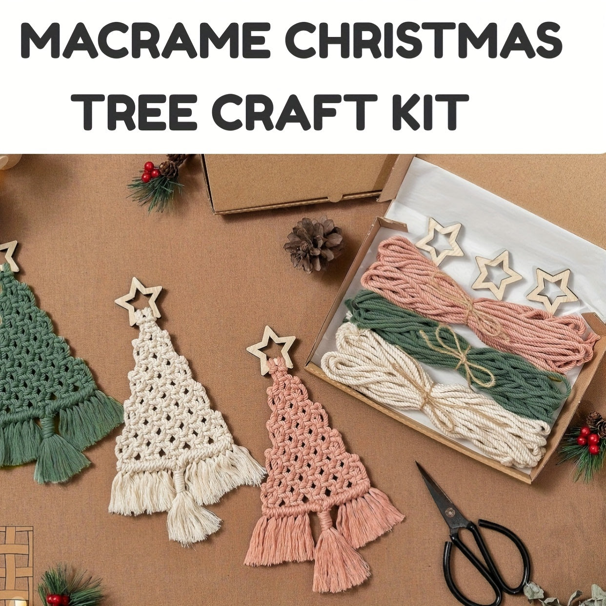 3pcs Knitted Christmas Tree DIY Kit Easy Craft Gift Set for Family and Friends