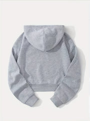 Letter Graphic Drawstring Crop Hoodie Long Sleeve Sweatshirt