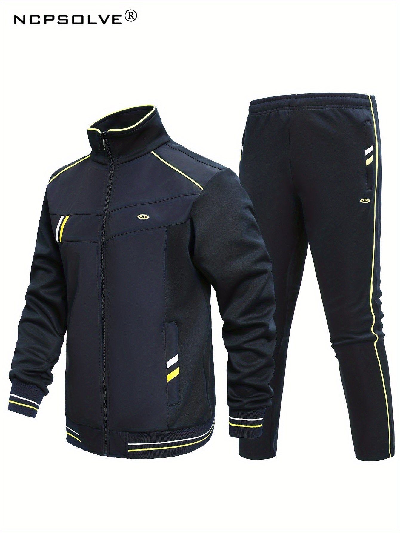 Men's Sports Suit with Striped Stand Collar Jacket & Active Pants