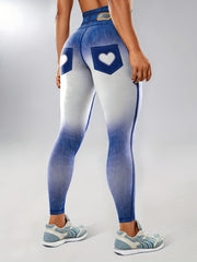 Denim Print Gradient Yoga Leggings High Waist