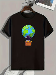 Men's Green Earth Pattern Print Slim Fit T-shirt