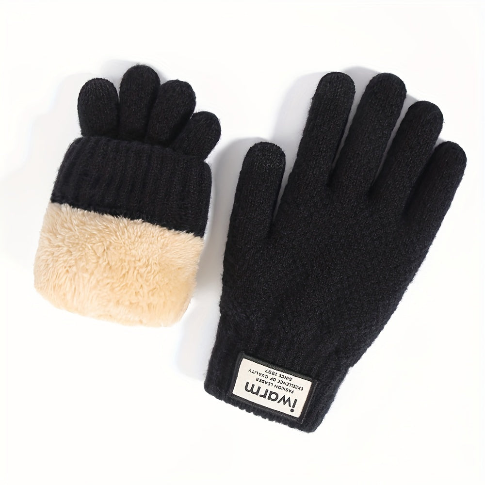 Knitted Gloves Thickened Plus Velvet Warm Touch Screen Non-slip Gloves