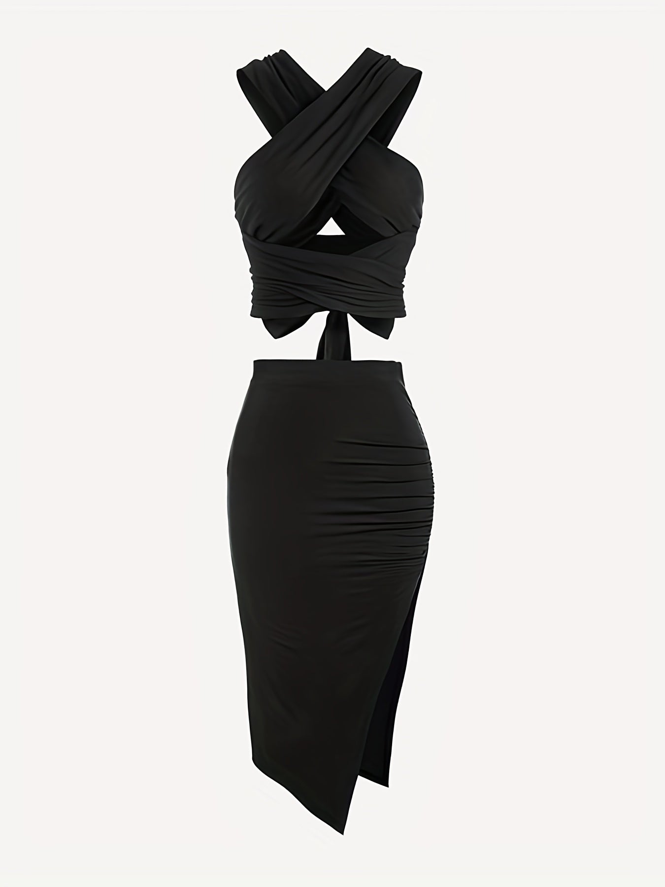 Sexy Ruched Split Maxi Skirt Solid Color