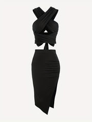 Sexy Ruched Split Maxi Skirt Solid Color