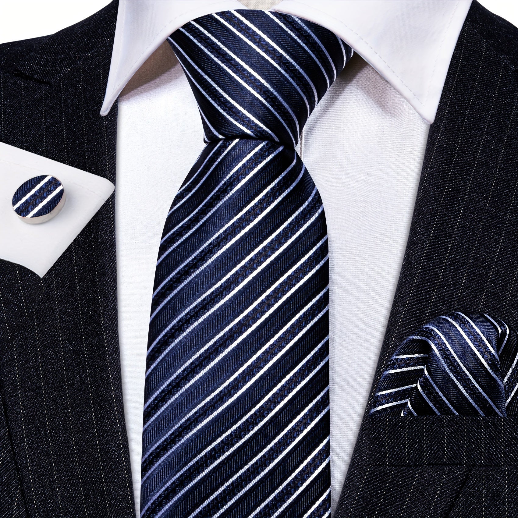 Barry Wang Men's Narrow Diagonal Stripe Tie Set