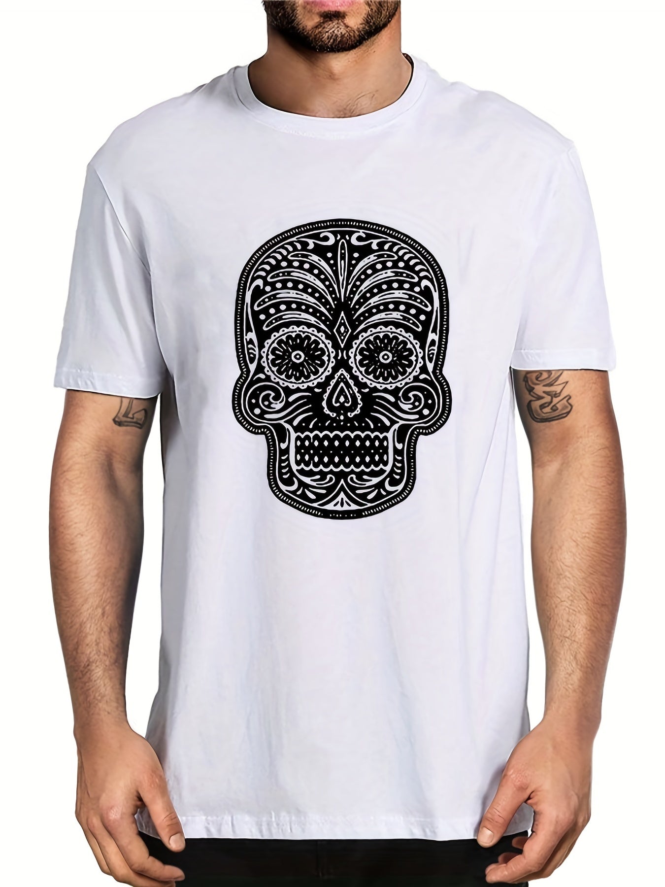 Men's Floral Skull Graphic T shirt Casual Tee for Summer