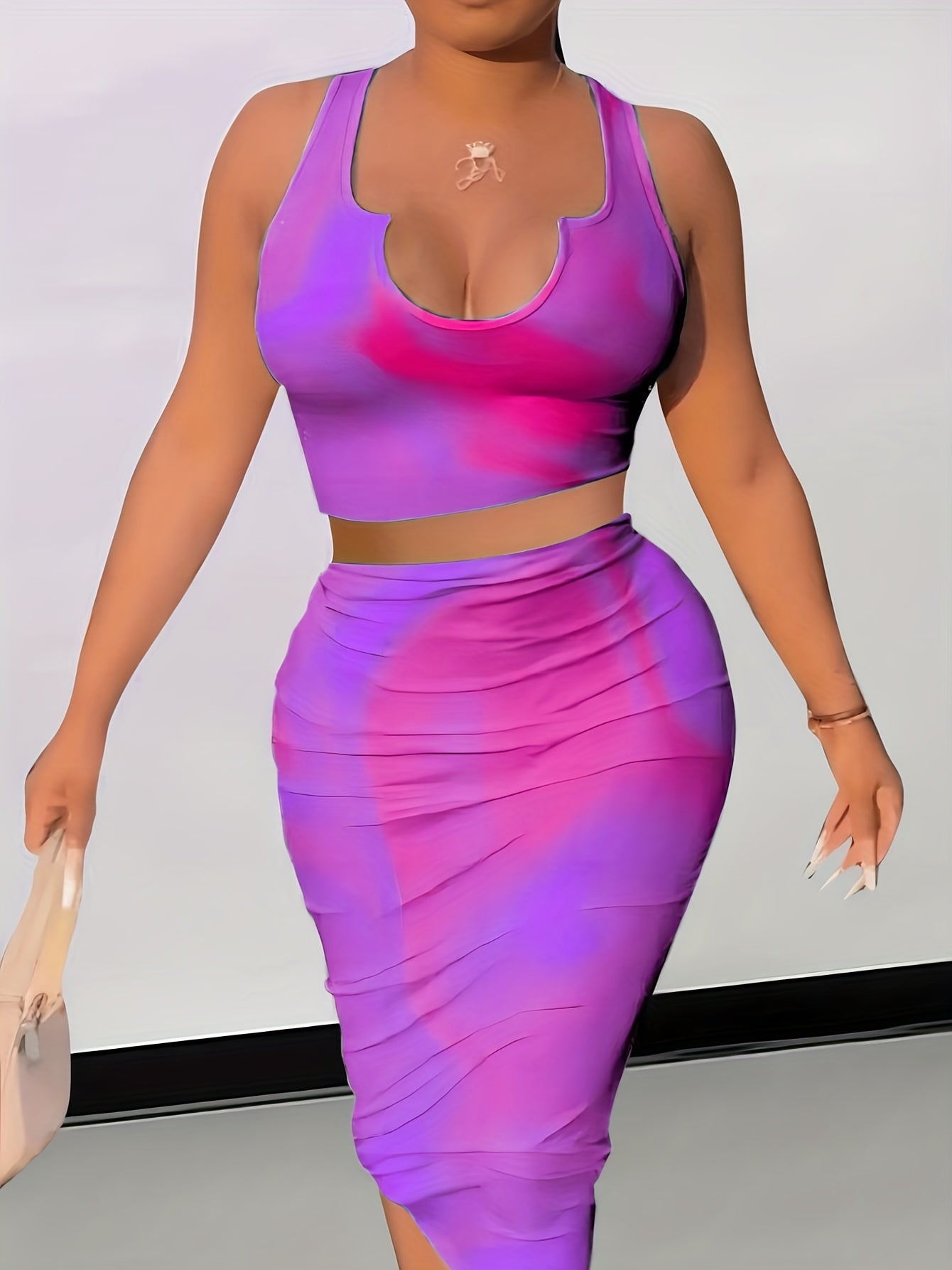 Sexy Tie Dye Two-Piece Skirt Set Crop Tank Top & Bodycon Skirt