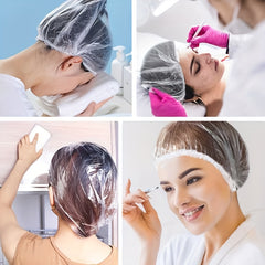 100pcs Disposable Shower Caps Waterproof Plastic Bath Caps for Women