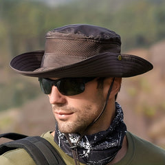 Mesh Top Bucket Hat Chin Strap Outdoor Summer Hiking Trekking Mountaineering
