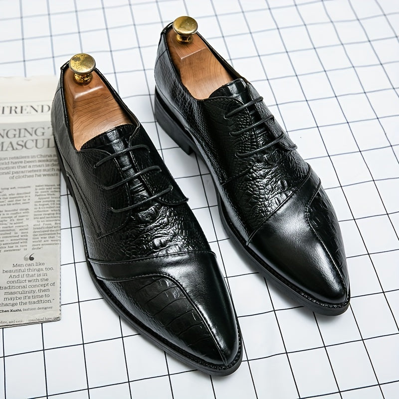Men's Embossed Scale Pattern Lace Up Dress Shoes