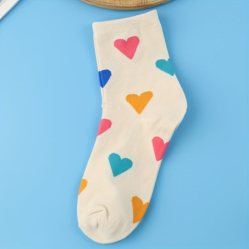 3 Pairs Heart Print Socks Comfy Mid Tube Women's Stockings