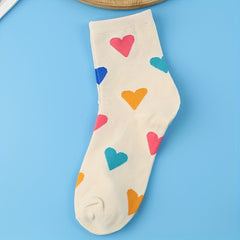 3 Pairs Heart Print Socks Comfy Mid Tube Women's Stockings