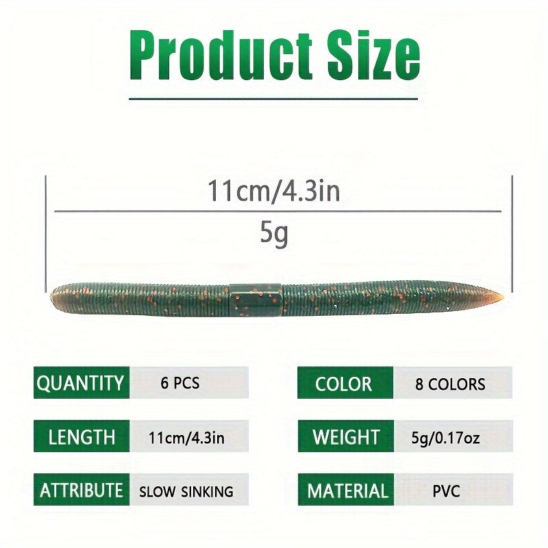 6pcs 5g Soft Bait Worm Fishing Lures Colorful Fishing Gear Accessories