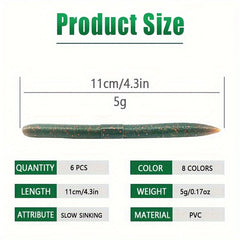 6pcs 5g Soft Bait Worm Fishing Lures Colorful Fishing Gear Accessories