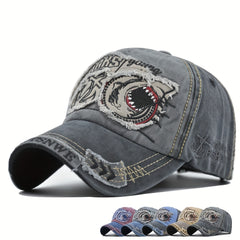 Shark 3D Embroidery Baseball Cap Distressed Patch Dad Hats
