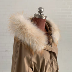 Beige Faux Fur Trim Collar Hood Replacement Detachable Furry Raccoon Collar