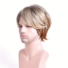 Short Straight Men's Wig Realistic Golden Hair