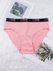 6pcs Mixed Letter Tape Briefs Comfy & Breathable Elastic Panties