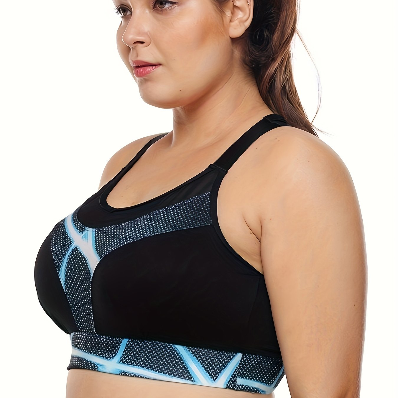 Retro Bikini Top Women's Plus Size Graphic Print Mesh Racer Back Swimwear