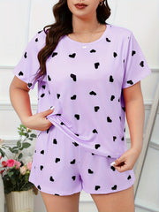 Heart Print Tee & Shorts Pajamas Set