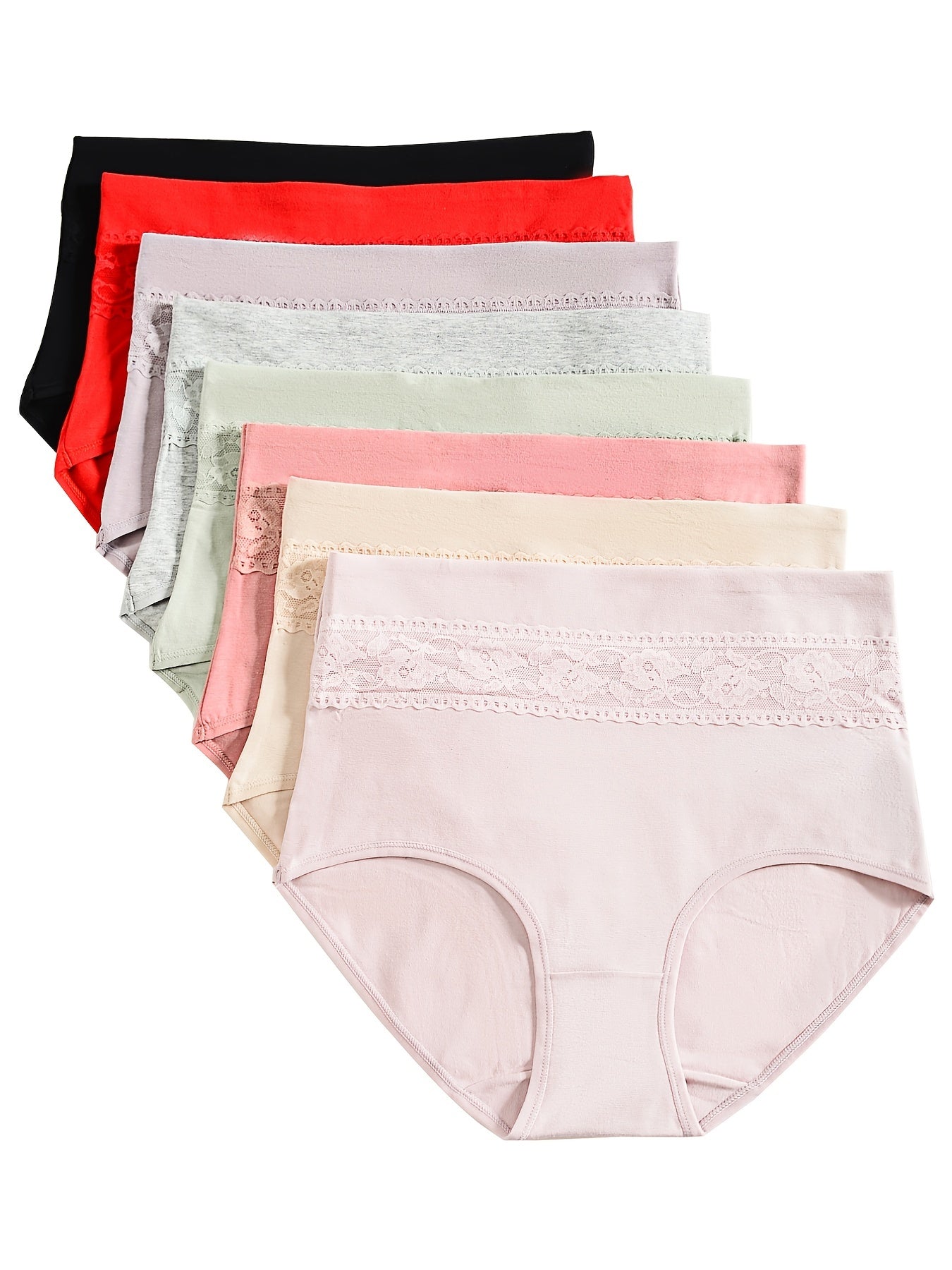 8 Pack Plus Size Floral Jacquard Briefs Set Women High Stretch Panties 8pcs