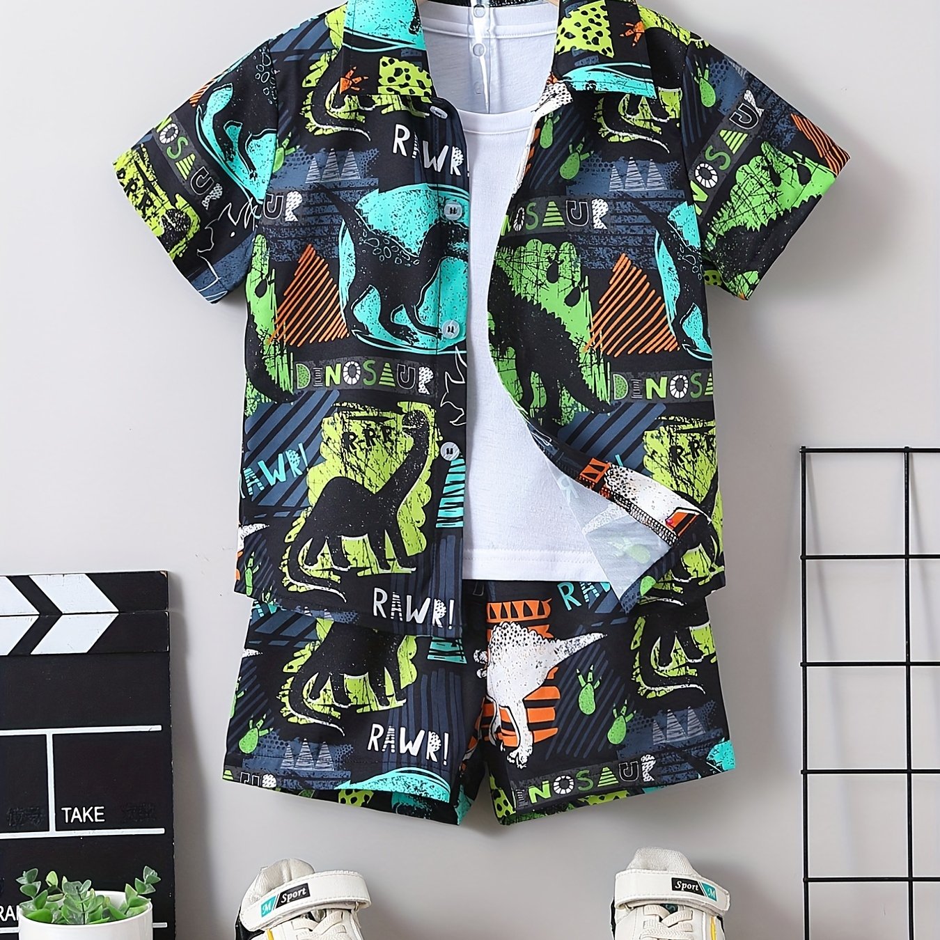 2pcs Toddler Boys Dinosaur Shirt & Shorts Set Kids Summer Clothes