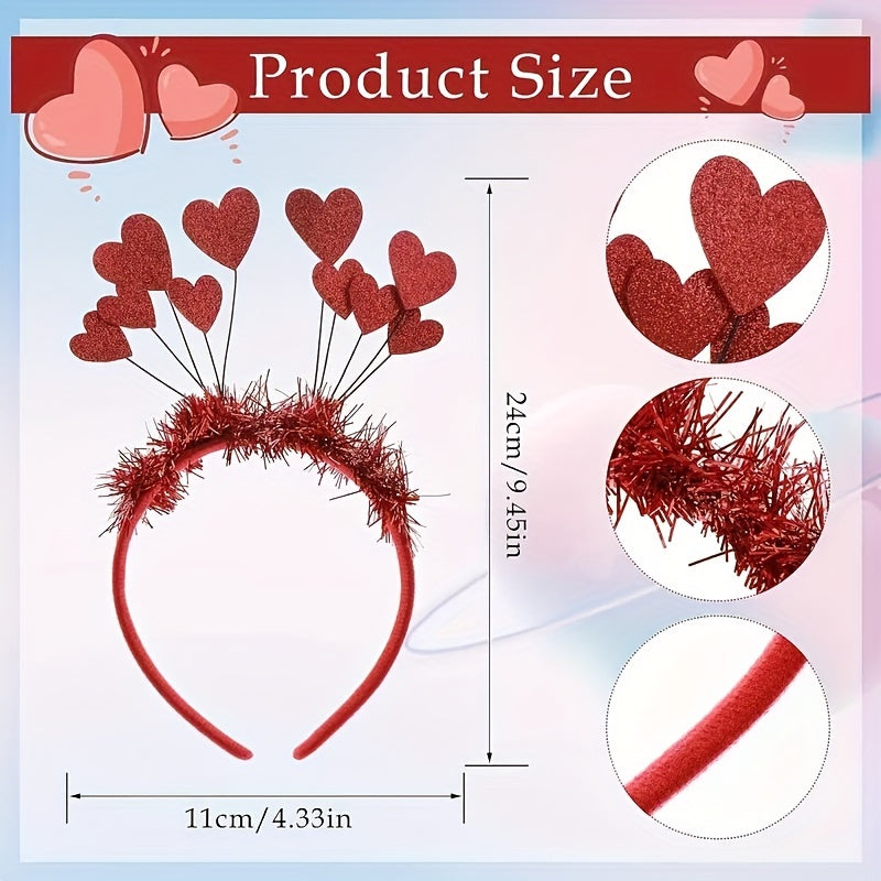 2pcs Heart Sequin Holiday Headbands Pom Pom Plastic Headband