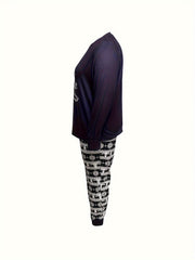 Plus Size Santa & Xmas Tree Print Tee & Joggers Set