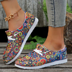 Floral Print Canvas Lace Up Sneakers Lightweight Low Top Shoes