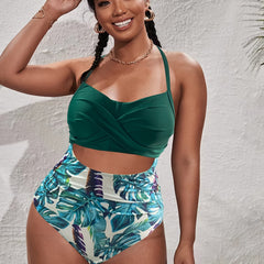 Swimsuit Women's Tropical Print Cut Out Cross Front One Piece