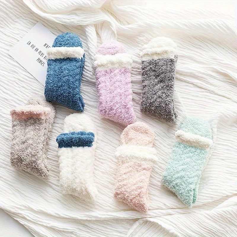 5 Pairs Colorblock Fuzzy Socks Warm Mid Tube Women's Stockings
